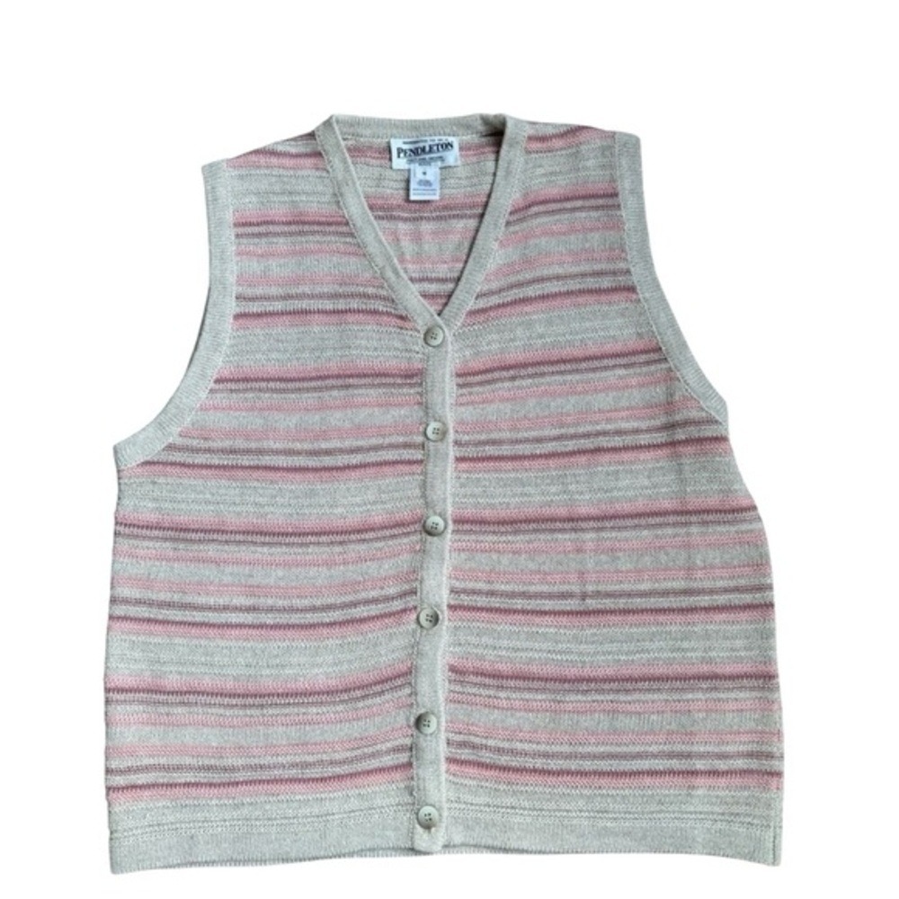 Pendleton Women's Striped Pink & Cream Linen Blend Knit Sweater Vest M-P